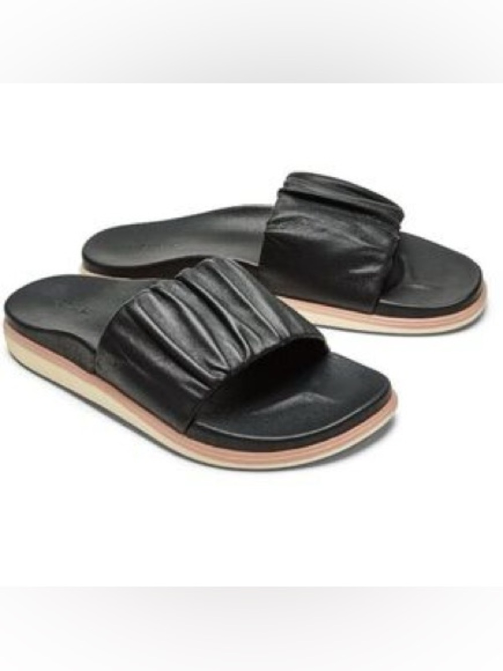 OluKai Pihapiha Womens Black Leather Slip-On Slide Sandals Size 39 / 9